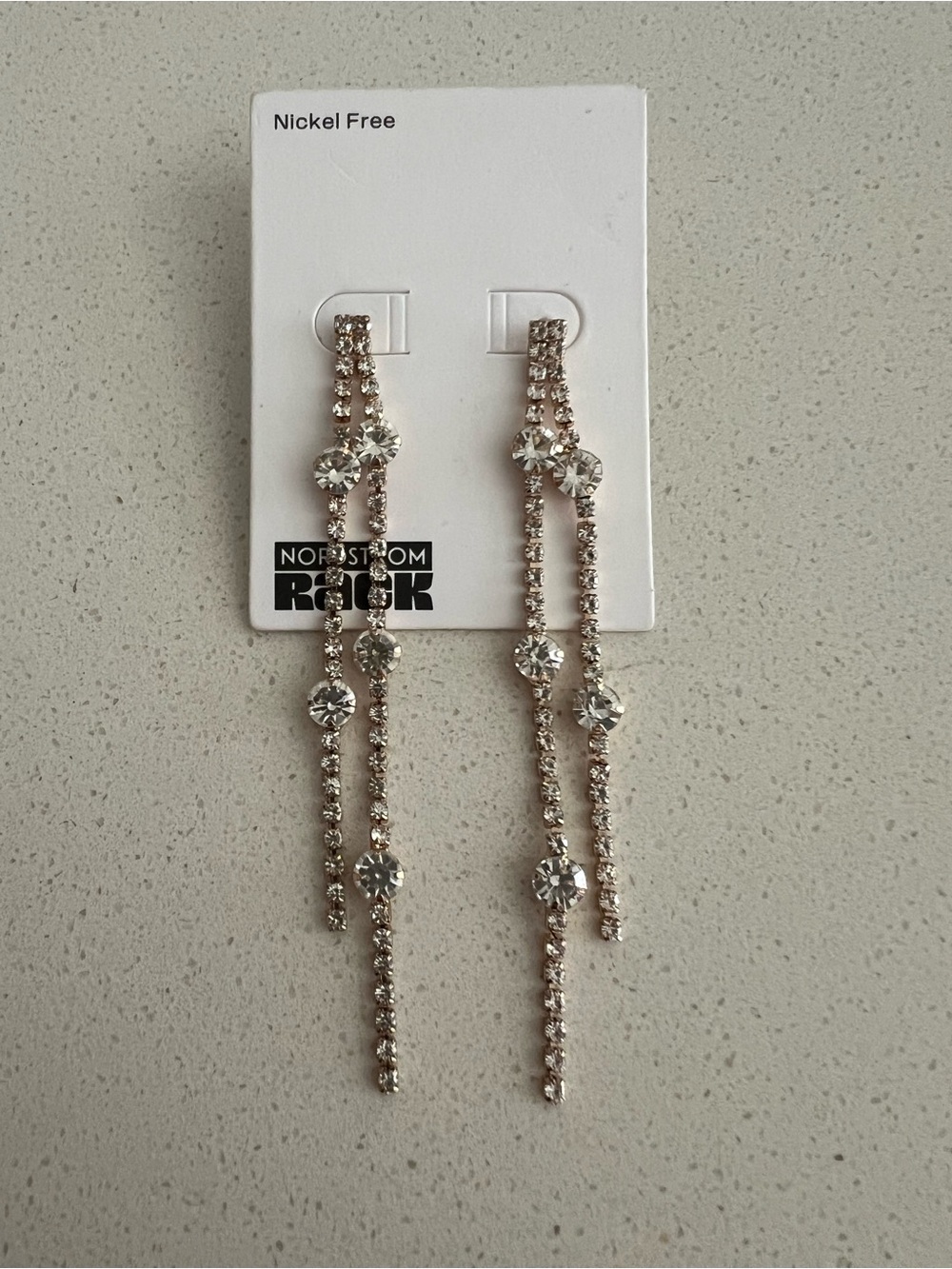 NWT Nordstrom Rose Gold Long Crystal Linear Drop Earrings